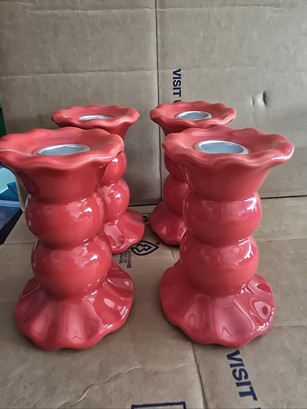 Bundle Of 4 My Texas House Candle Holder Red